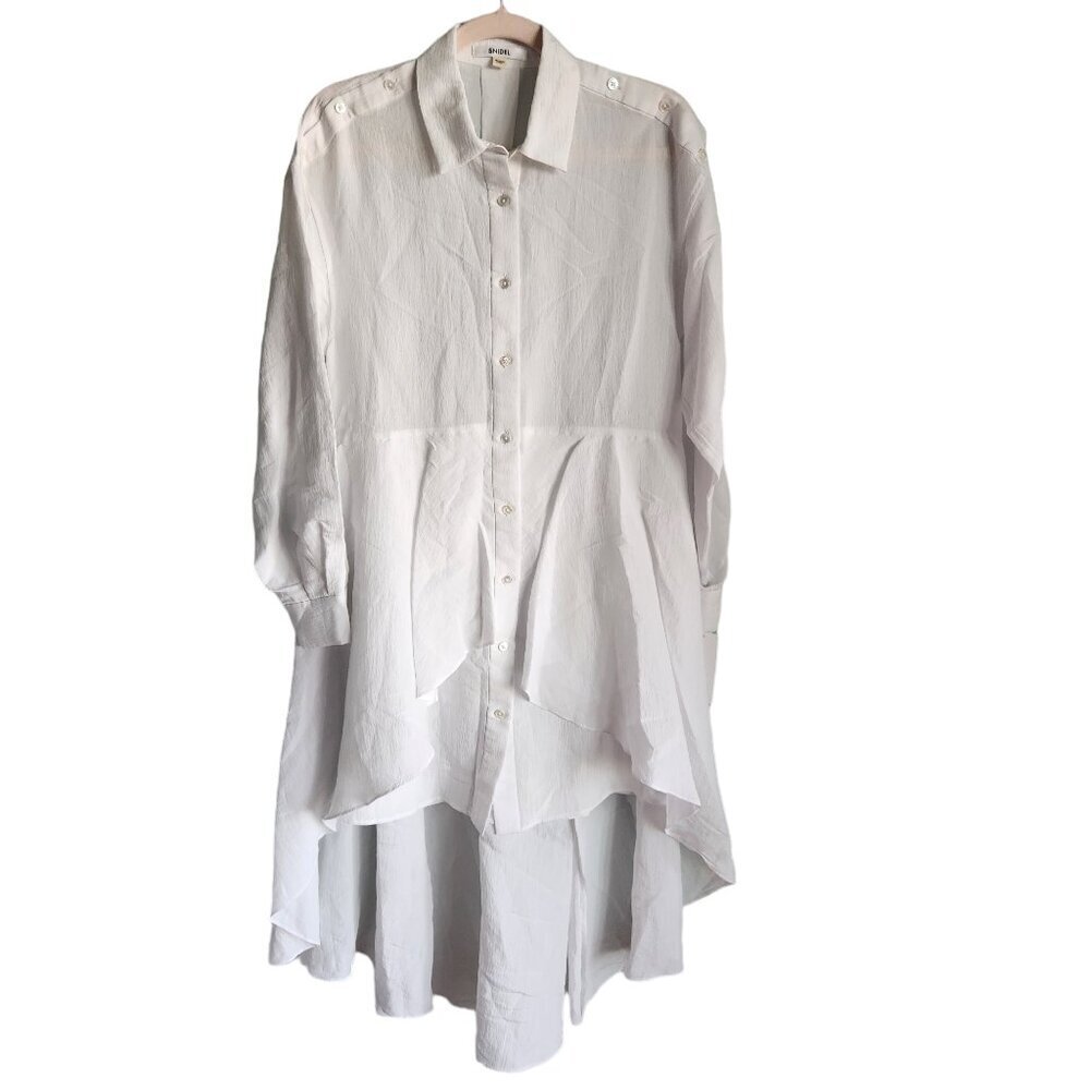 Snidel Shirt Dress White Small (0) Fishtail High Low Button Accent Long Sleeve